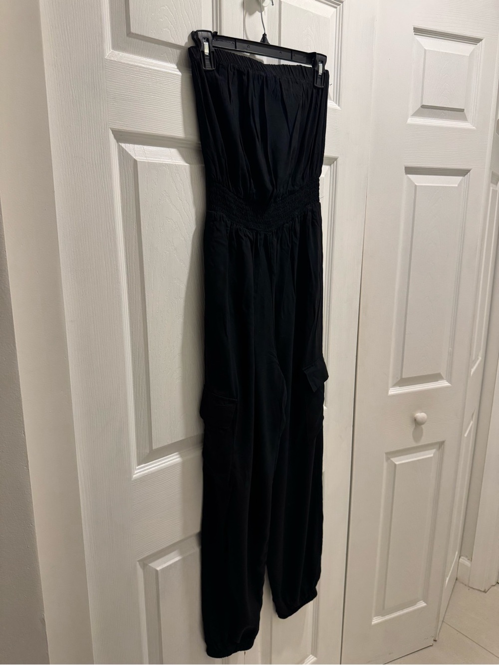 Justify Black Strapless Cargo Jumpsuit